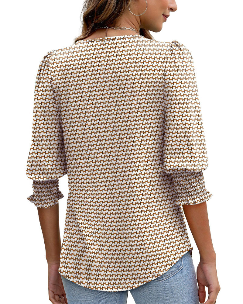 Puff Sleeve Printed Blouse