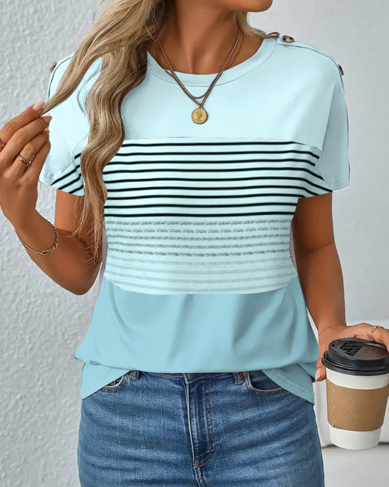 Short-Sleeved Striped Print T-Shirt