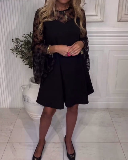 Solid Color Bell Sleeve Patchwork Dress