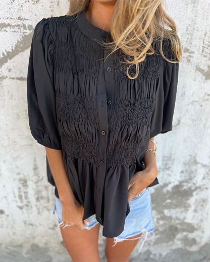 Casual Fashion Short Sleeve Solid Color Blouse