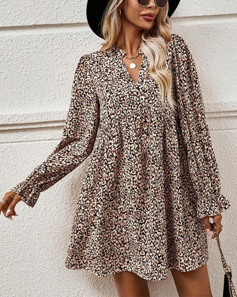 Leopard Print Temperamental V-Neck Dress