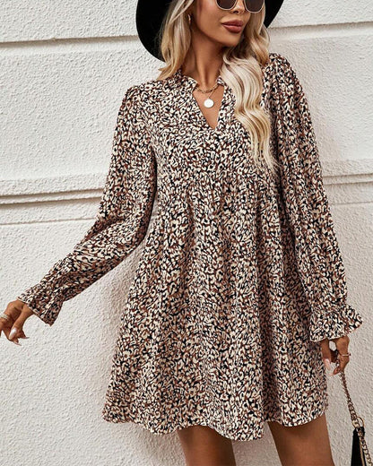 Leopard Print Temperamental V-Neck Dress