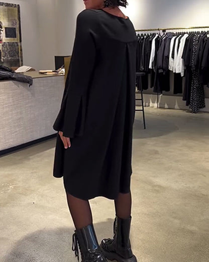 Solid Flare Sleeve Shirred Dress