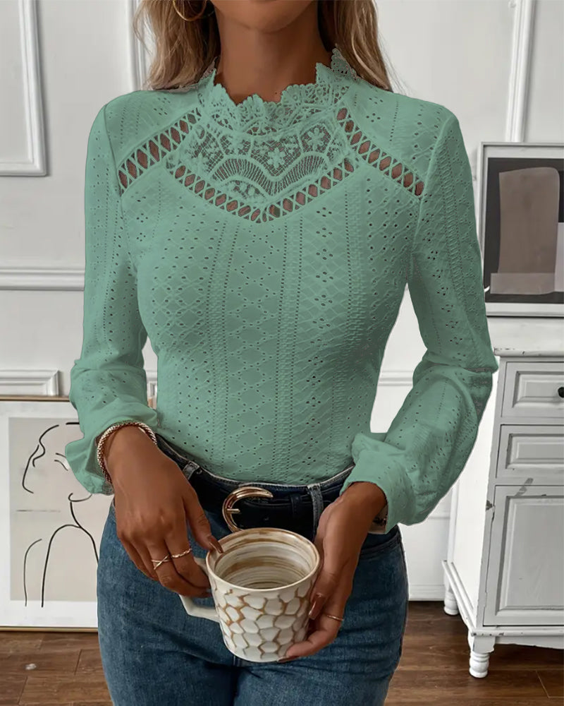 Lace Round Neck Long Sleeve Top