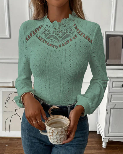 Lace Round Neck Long Sleeve Top