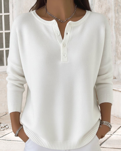 Long-Sleeved Button-Down Solid Color Jumper