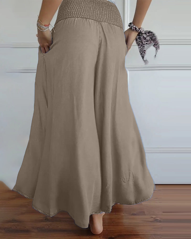 Elastic waist wide leg pants