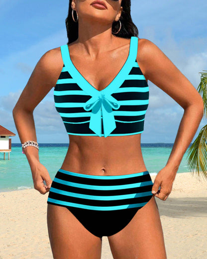 High Waist Stripe Print Bikinis