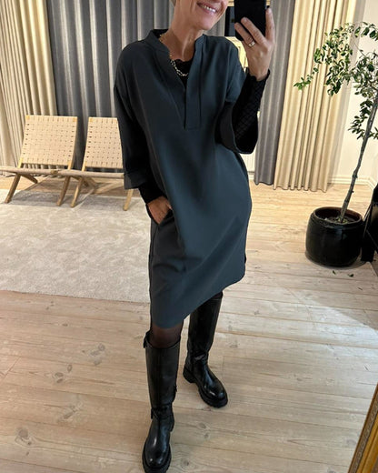 Shift dress with pocket and V-neck