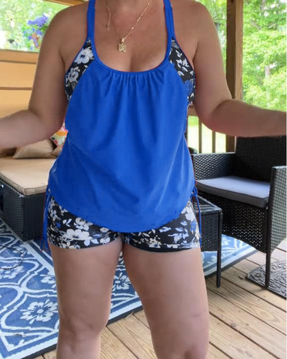 Printed Suspender Boxer Swimsuit