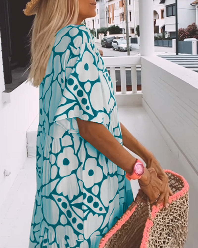 Printed v-neck loose dress