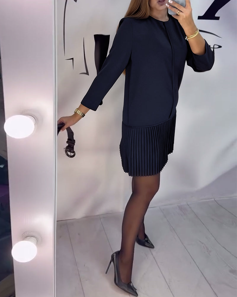 Three-Quarter Sleeve Accordion Pleated Dress