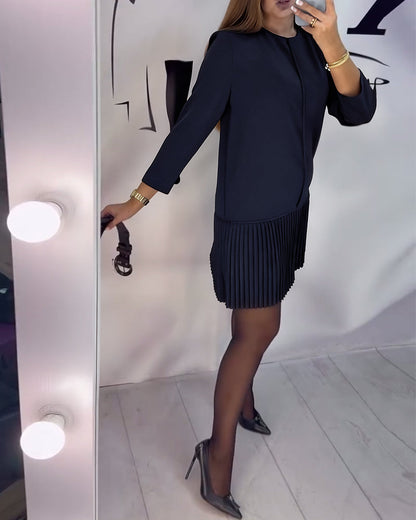 Three-Quarter Sleeve Accordion Pleated Dress