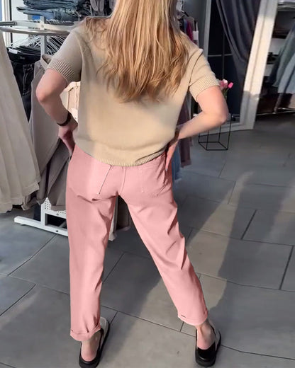 Solid Color Casual Straight Pants