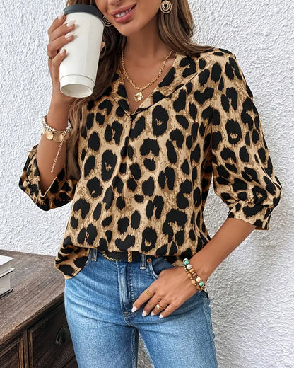 Half-Sleeved Leopard Print Loose Blouse