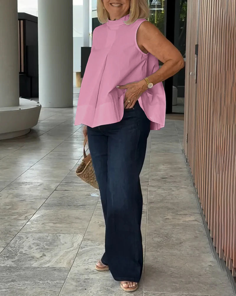 Sleeveless Solid Color Simple Blouse