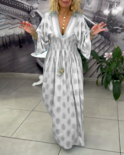 Loose Holiday Print Waist Maxi Dress