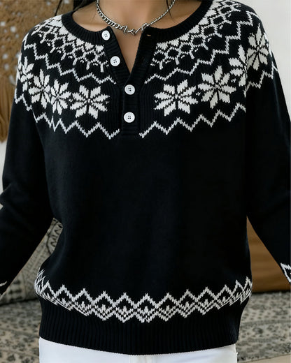 Snowflake Jacquard Half-Open Pullover