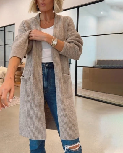 Solid Color Elegant Cardigan Mit Pocket