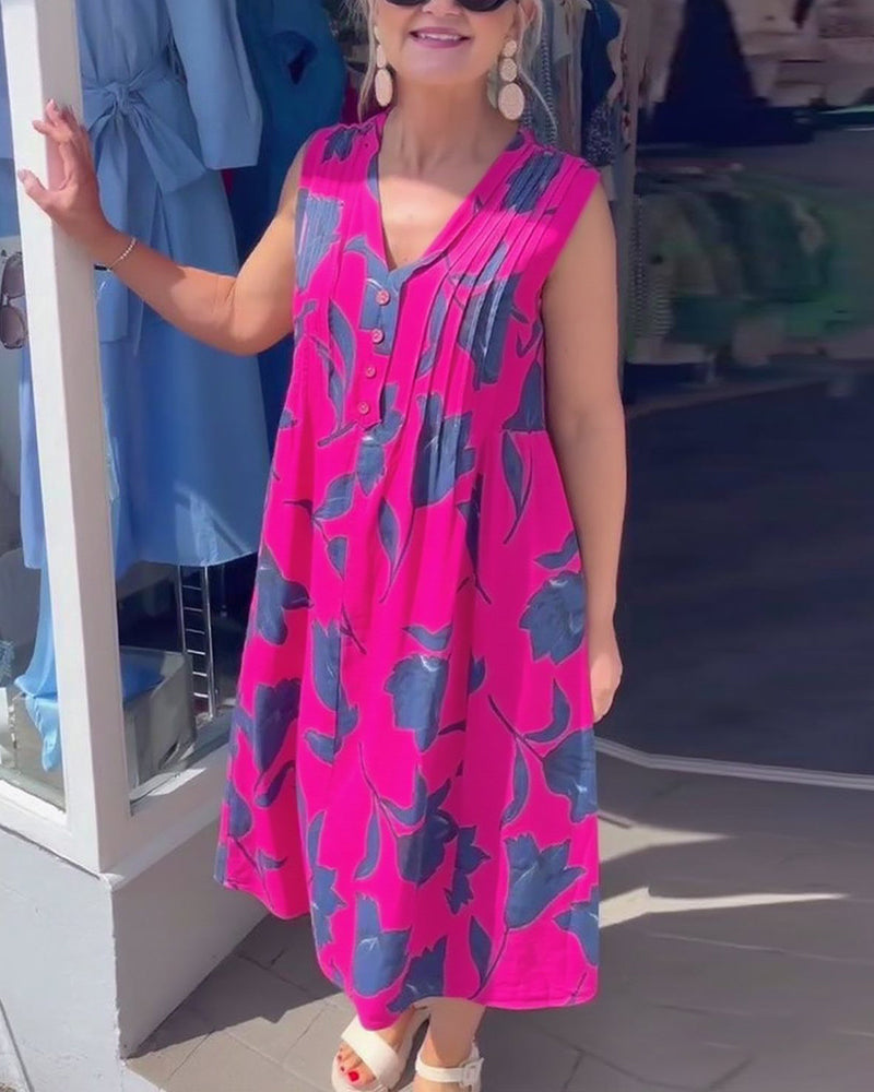 V-Neck Sleeveless Printed Dress