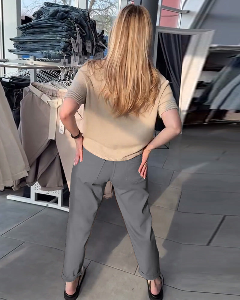 Solid Color Casual Straight Pants