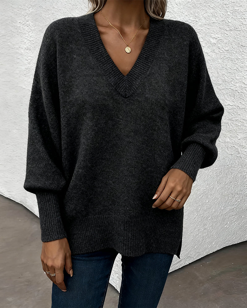 Lantern Sleeve V Neck Jumper