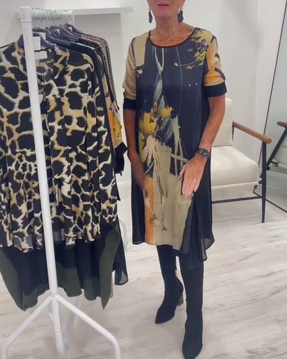 Round Neck Retro Print Dress