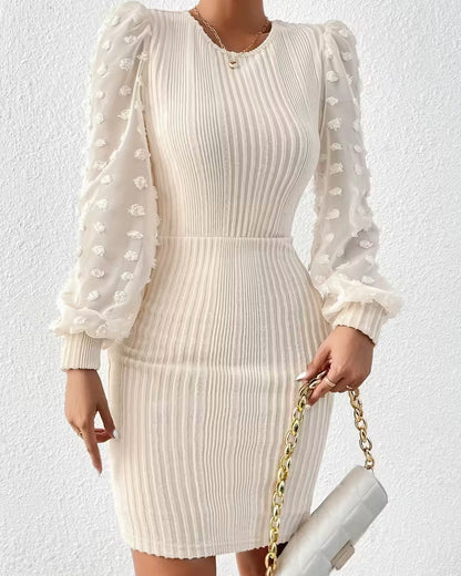 Elegant Three-Dimensional Floral Patchwork Waist Dress