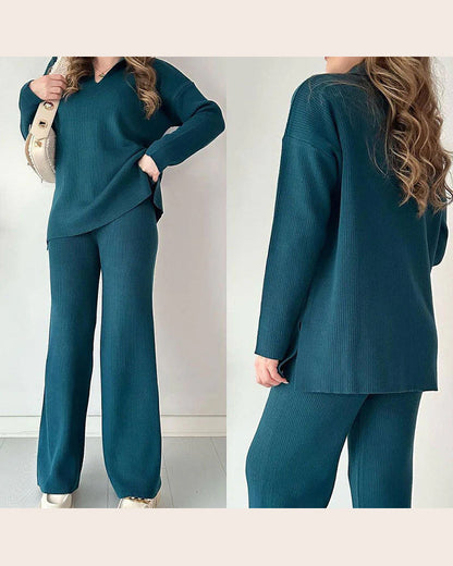 Solid - Colored and Knit Feature Two - Piece Set