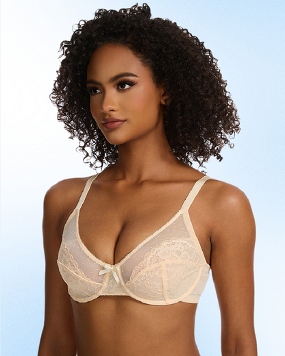 Mesh Lace Gathered Bra