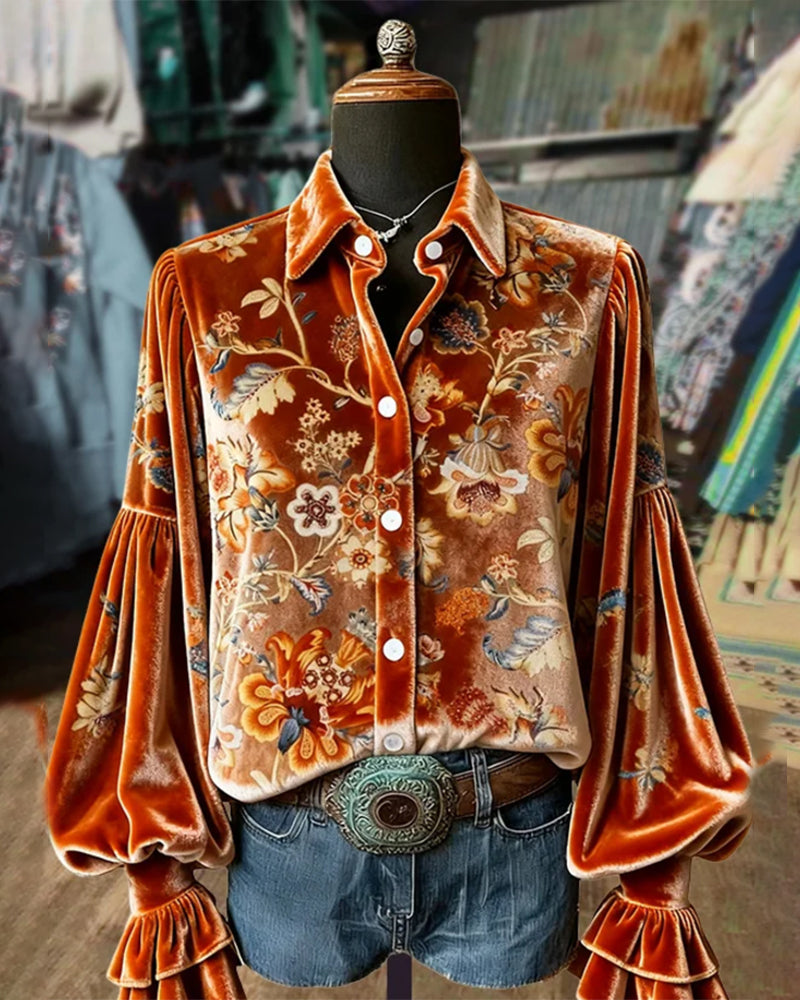 Lantern Sleeve Printed Shirt