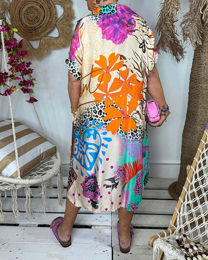 Leopard print lapel pocket dress