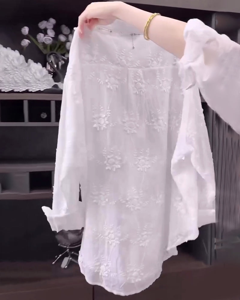 Solid Embroidered Drop Shoulder Shirt