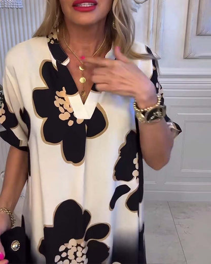 Casual Stand Collar Printed Dress