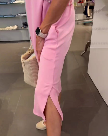 Lotus Leaf Sleeve V Neck Casual Slit Dress