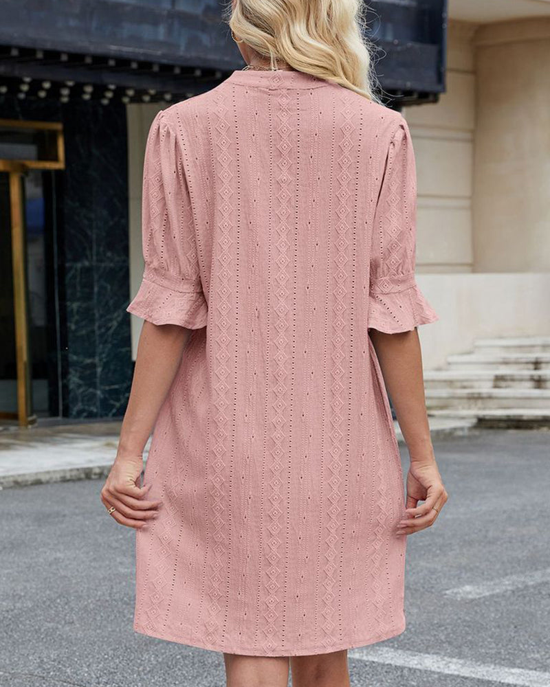 Solid Color V-Neck Dress