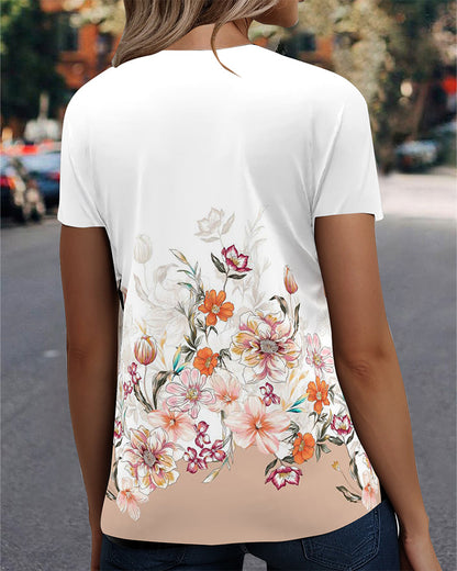 Printed V-Neck Casual Short-Sleeved T-Shirt