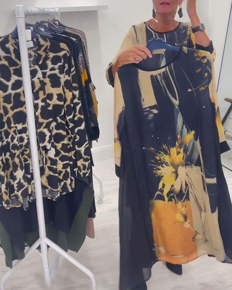 Round Neck Retro Print Dress