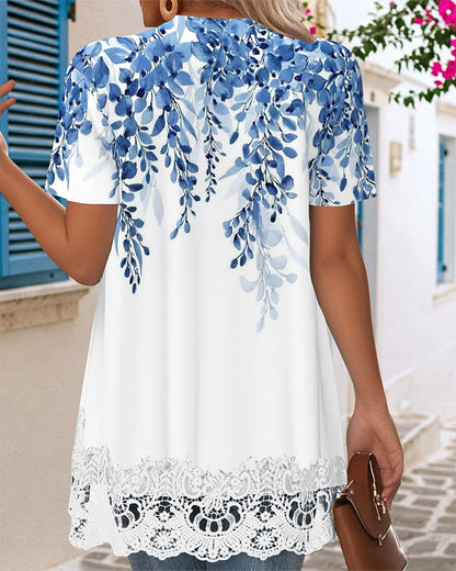 Irregular Faux Two-Piece Print Blouse