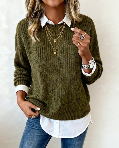 Shirt Collar Patchwork Jumper