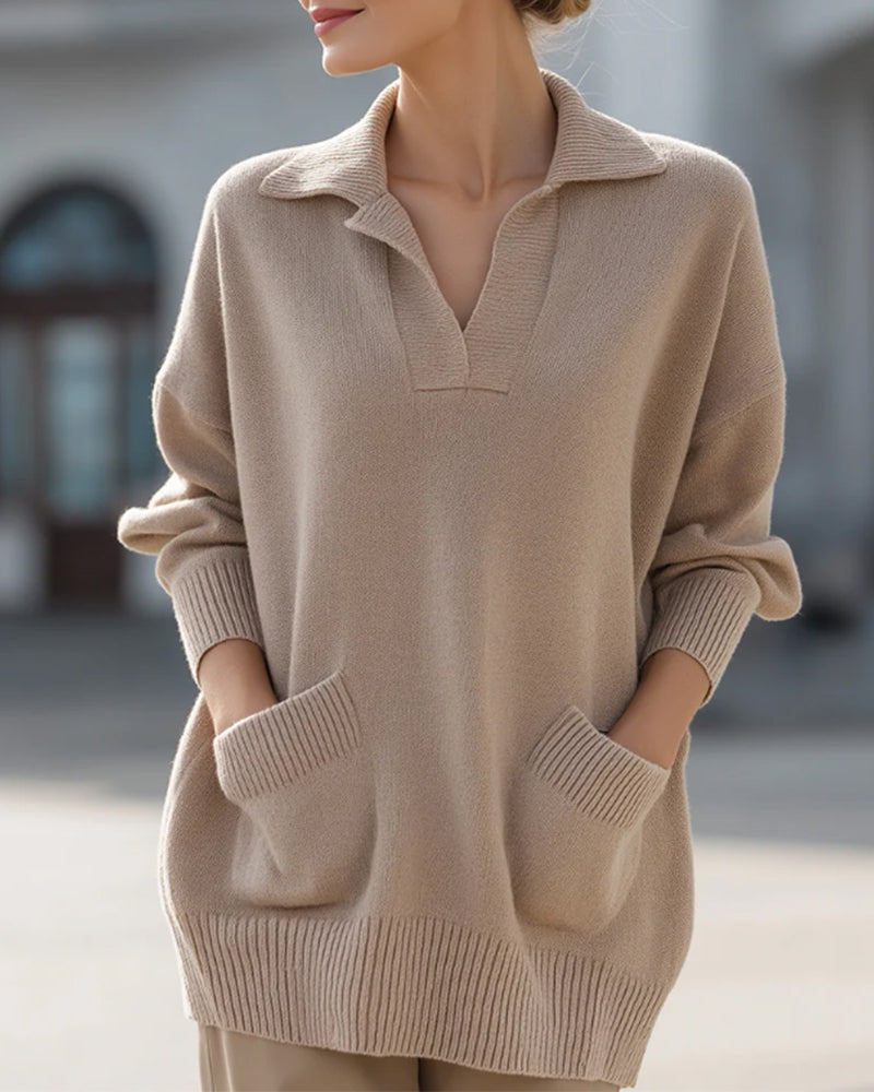 Lapel Pockets Drop Shoulder Jumper