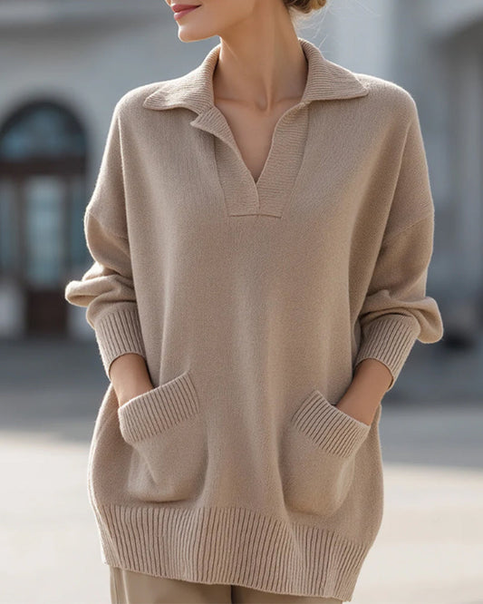 Lapel Pockets Drop Shoulder Jumper