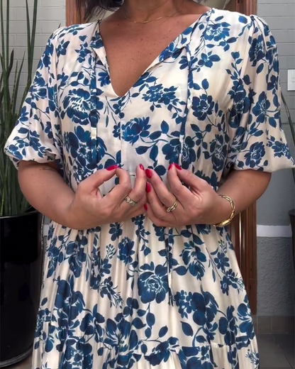 Short-Sleeved Floral Print Dress