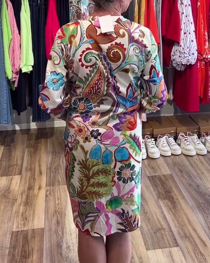 Stand Collar Floral Dress