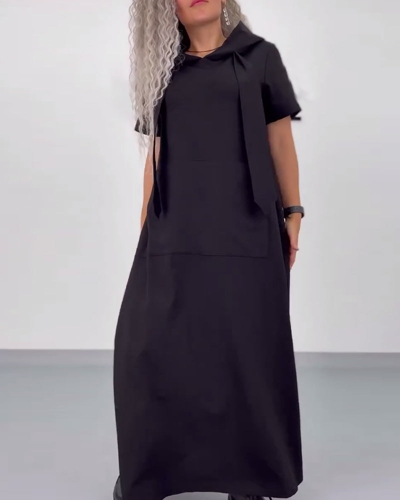 Solid Color Hooded Casual Sweater Dress