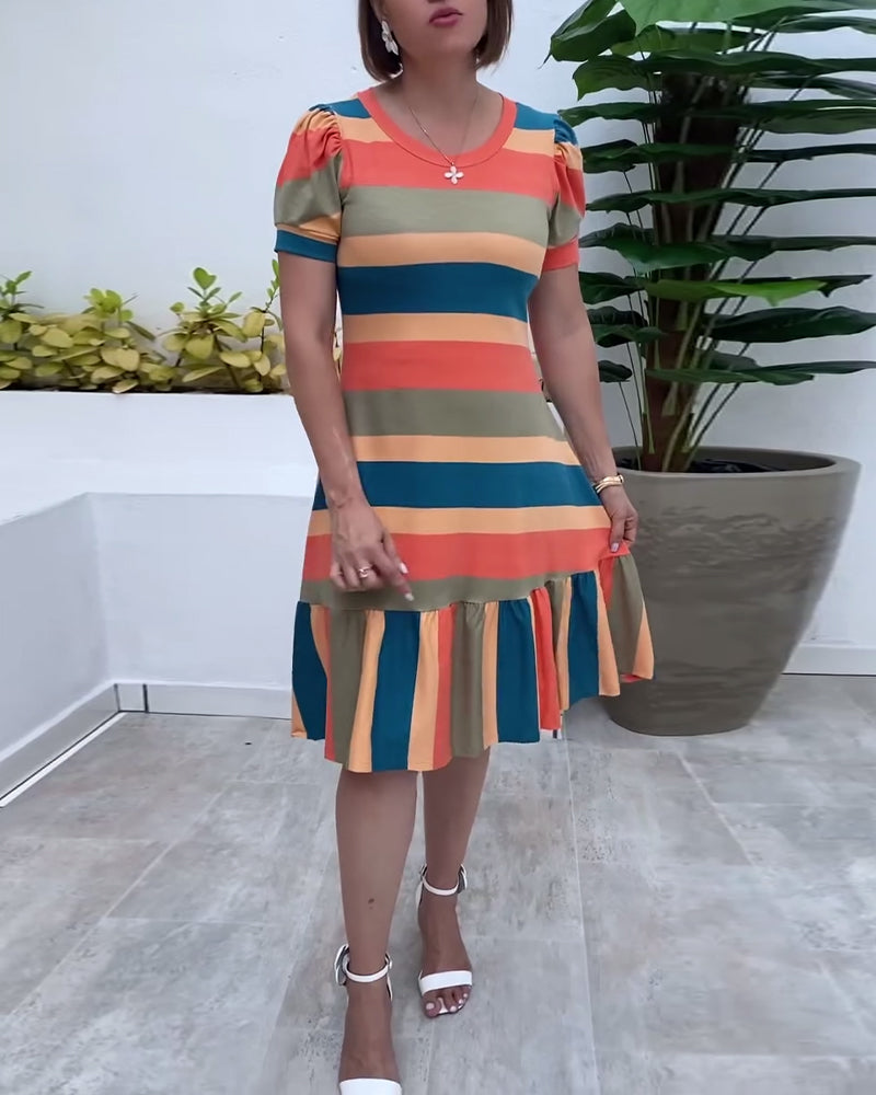 Casual Short Sleeve Striped Dress