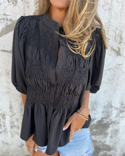 Casual Fashion Short Sleeve Solid Color Blouse