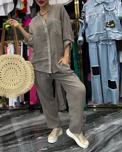 Stand Collar Pocket Casual Suit