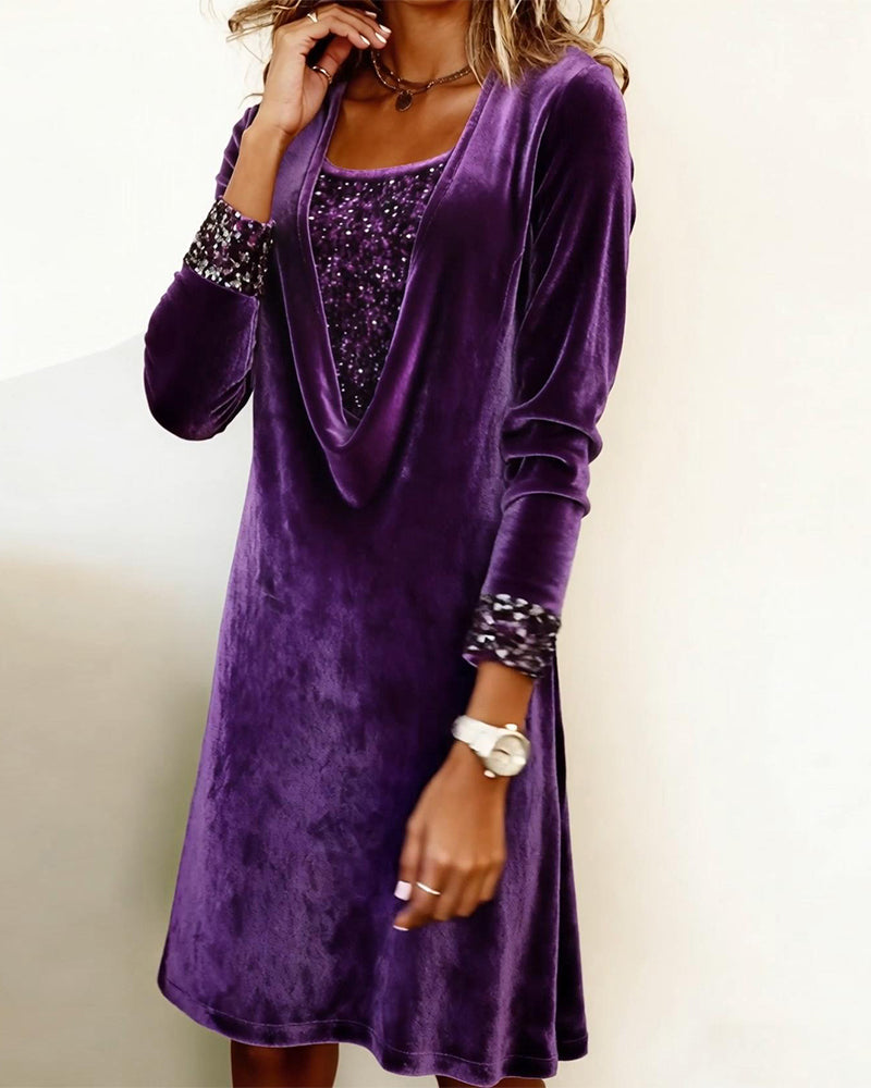 Elegant Sequined Patchwork Dress