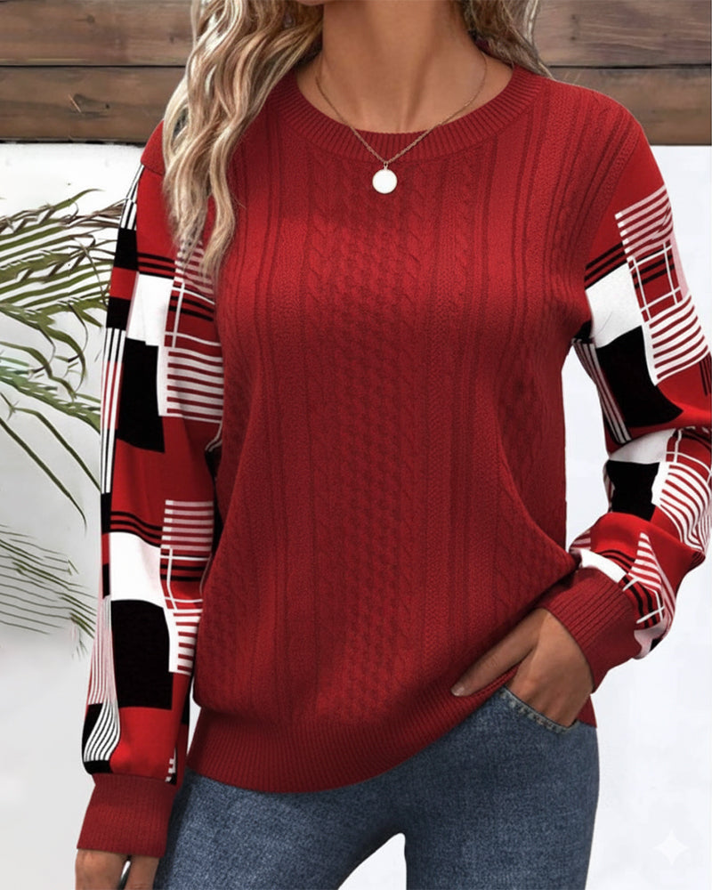Plaid Color-Block Temperamental Sweatshirt